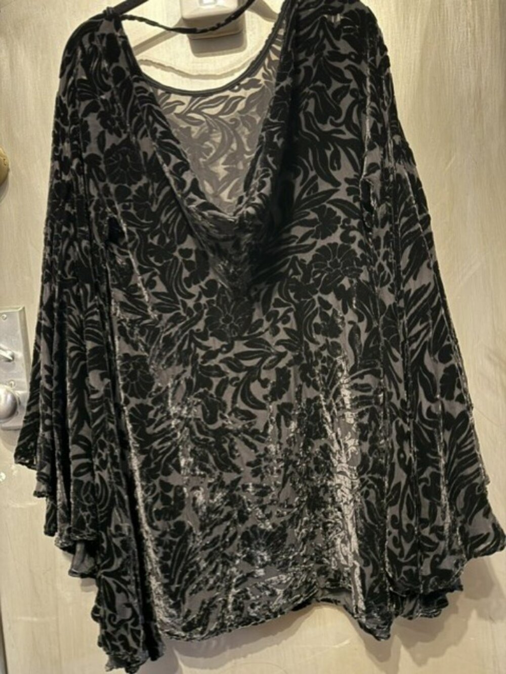 Free People black Velvet Burnout Cocktails & Couture Bell Sleeve Mini Dress - Picture 6 of 16